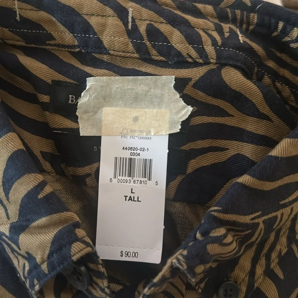 NEW Banana Republic Black and Tan Patterned Shirt size L Tall